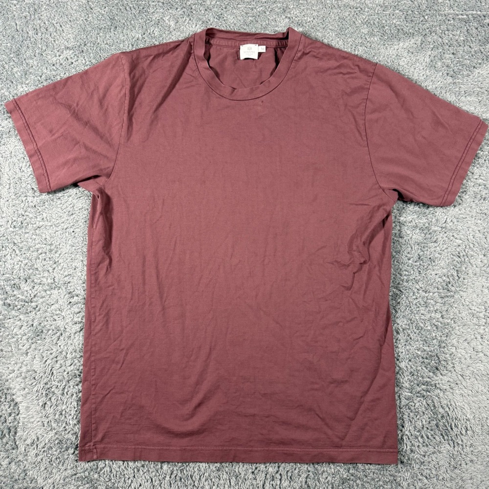 Sunspel T-Shirt Men Medium Burgundy Short Sleeve Cotton Crewneck Made in England